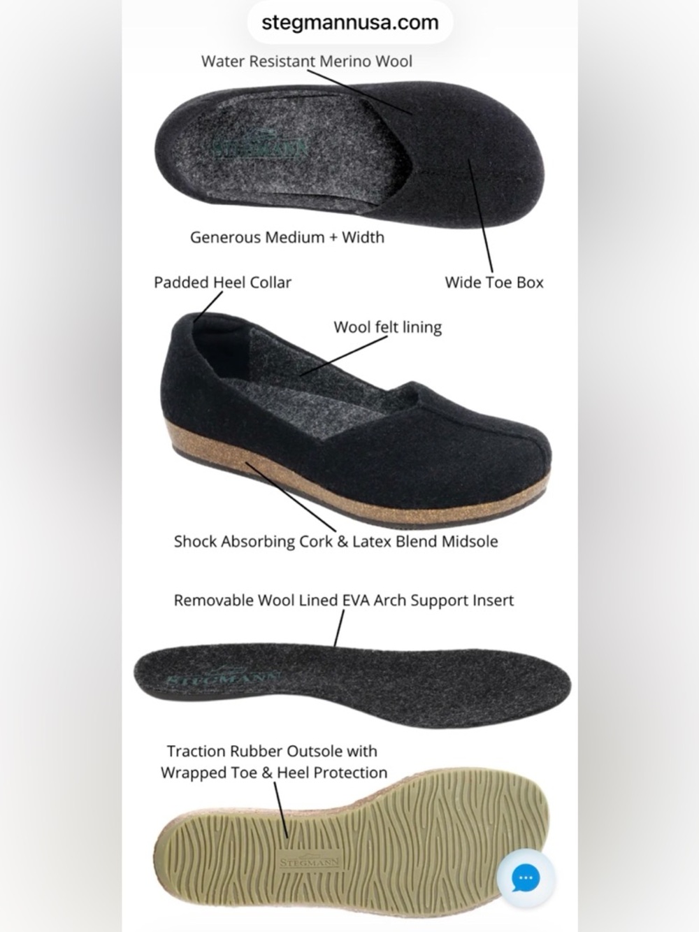 STEGMANN Liesl Black Wool Skimmer Flat 6.5 - Picture 6 of 6